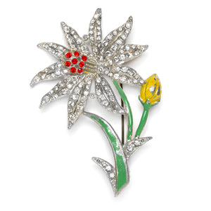 1940s Diamanté Flower Brooch