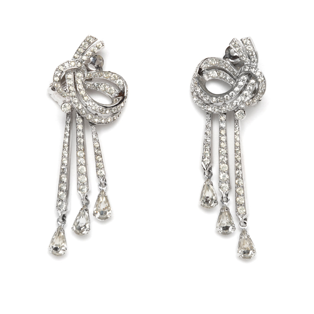 1950s Panetta Diamanté Knot and Drop Earrings