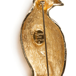 1990s Dior Gold and Diamanté Bird Brooch