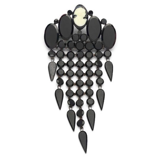 Victorian French Jet Cameo Dangly Brooch