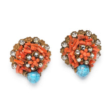 Load image into Gallery viewer, De Mario Orange and Turquoise Button Earrings