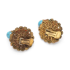 De Mario Orange and Turquoise Button Earrings