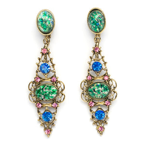 Dangly Earrings with Crackled Green Stones