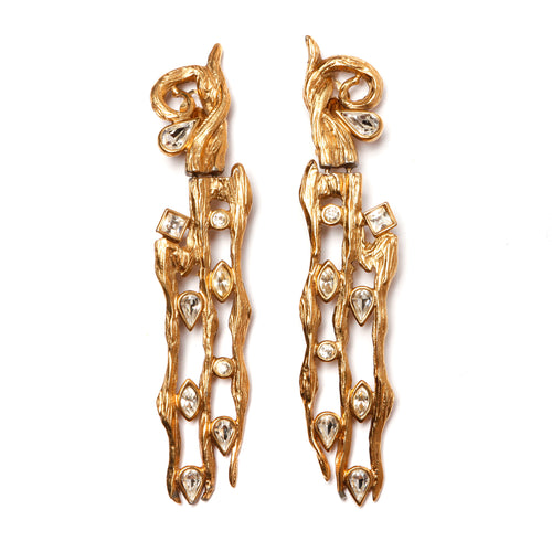 Gold and Diamante Brutalist Earrings