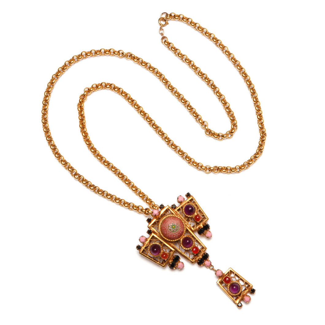 Juliana Gold Chain Moroccan Red Mosiac Pendant Necklace