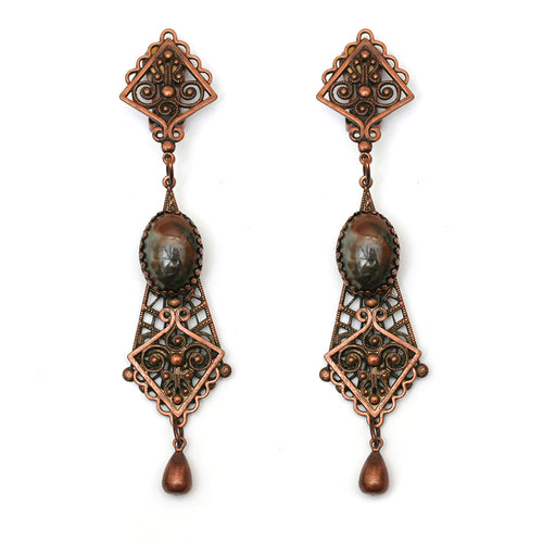 1970s Copper Filigree Dangly Earrings