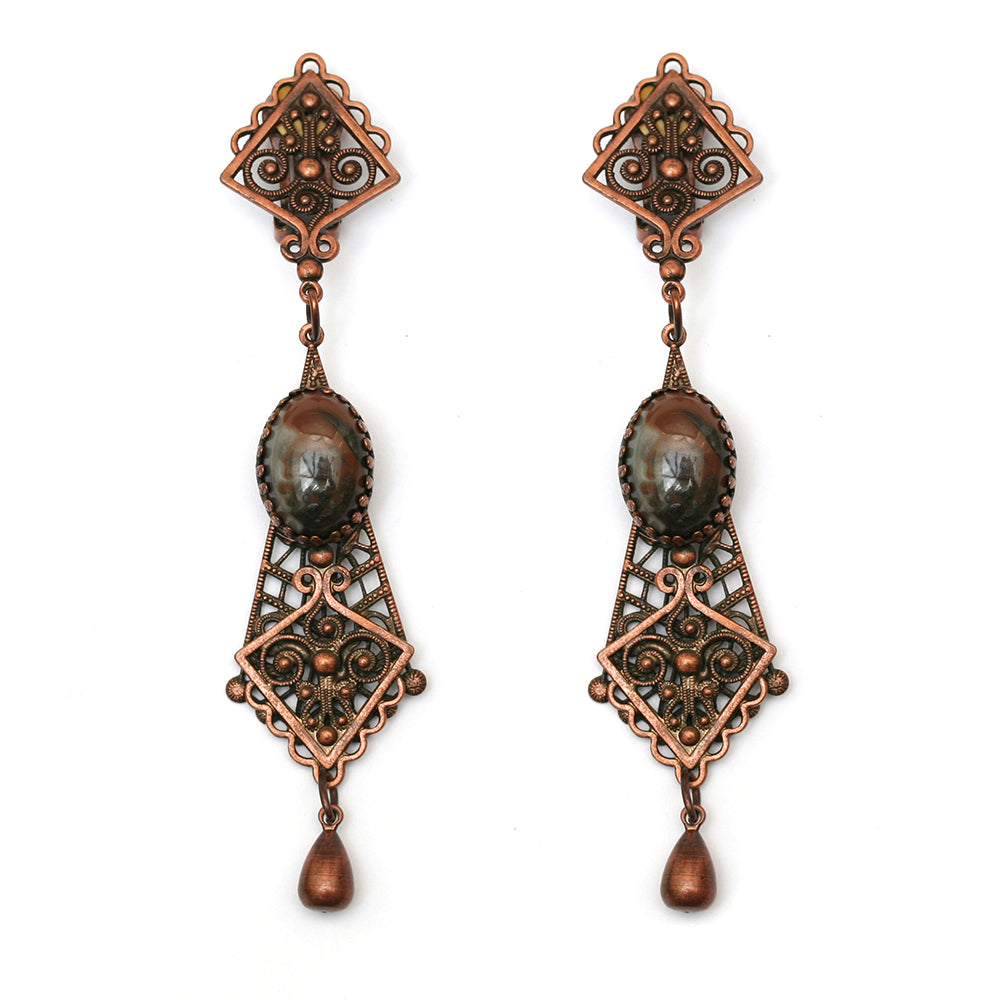 1970s Copper Filigree Dangly Earrings
