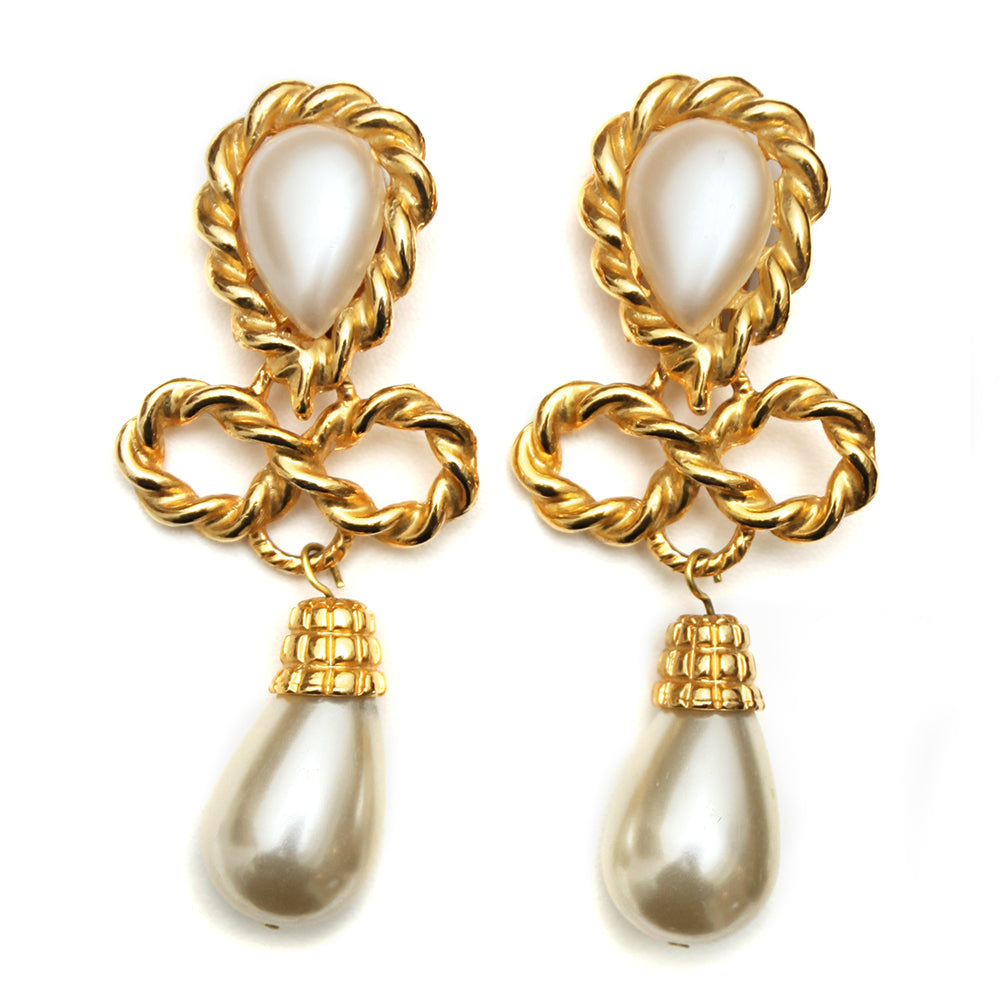 1980s Gold Loop and Pearl Earrings