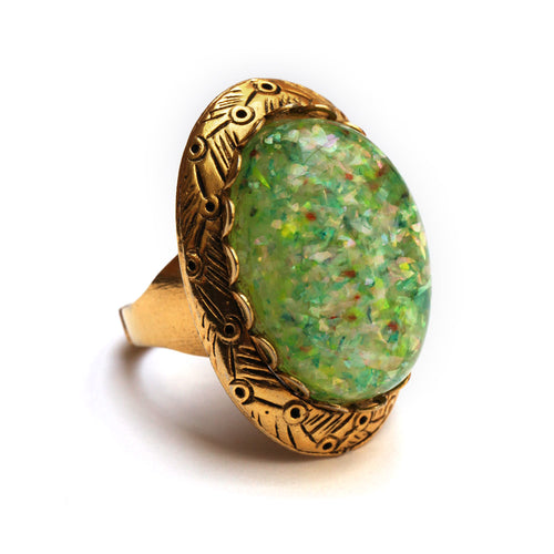 1960s Speckled Green Stone Ring
