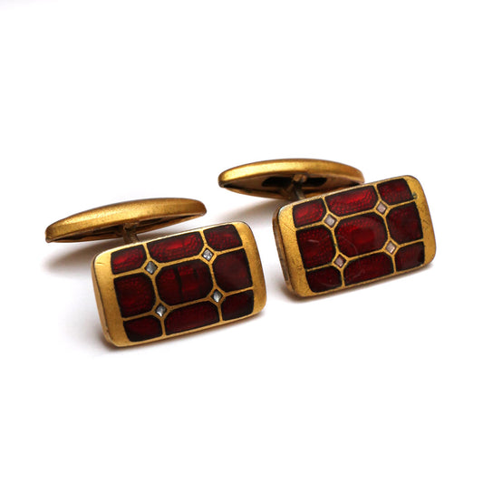 1960s Patterned Red Enamel Cufflinks