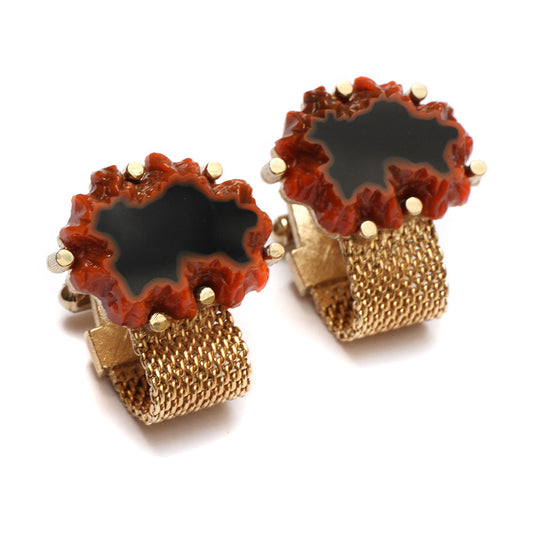1950s Hickok Orange and Black Glass Cufflinks