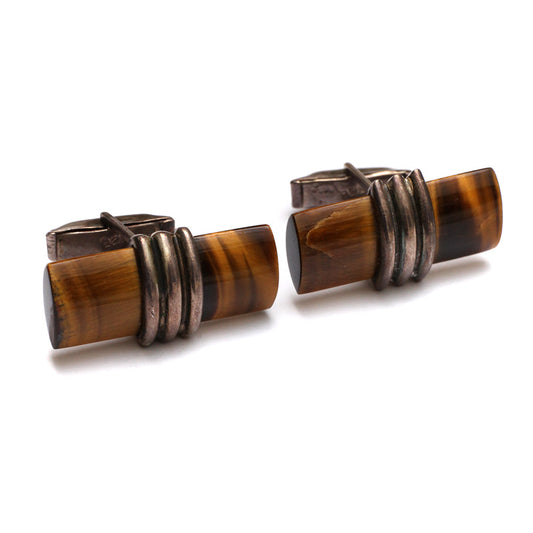 1960s Mexico Sterling Tiger Eye Cufflinks