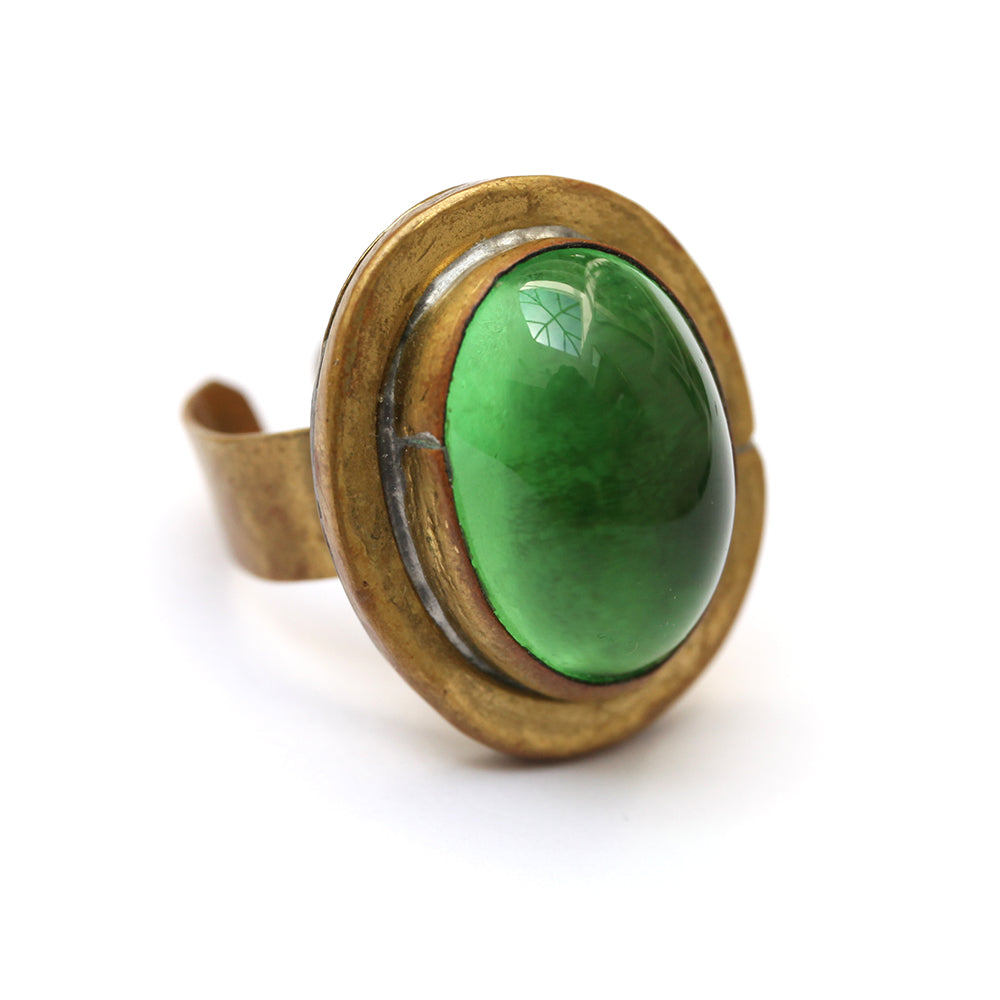 Leaf Ring With Emerald Gemstone In Silver, Green Stone Leaf Ring | Benati