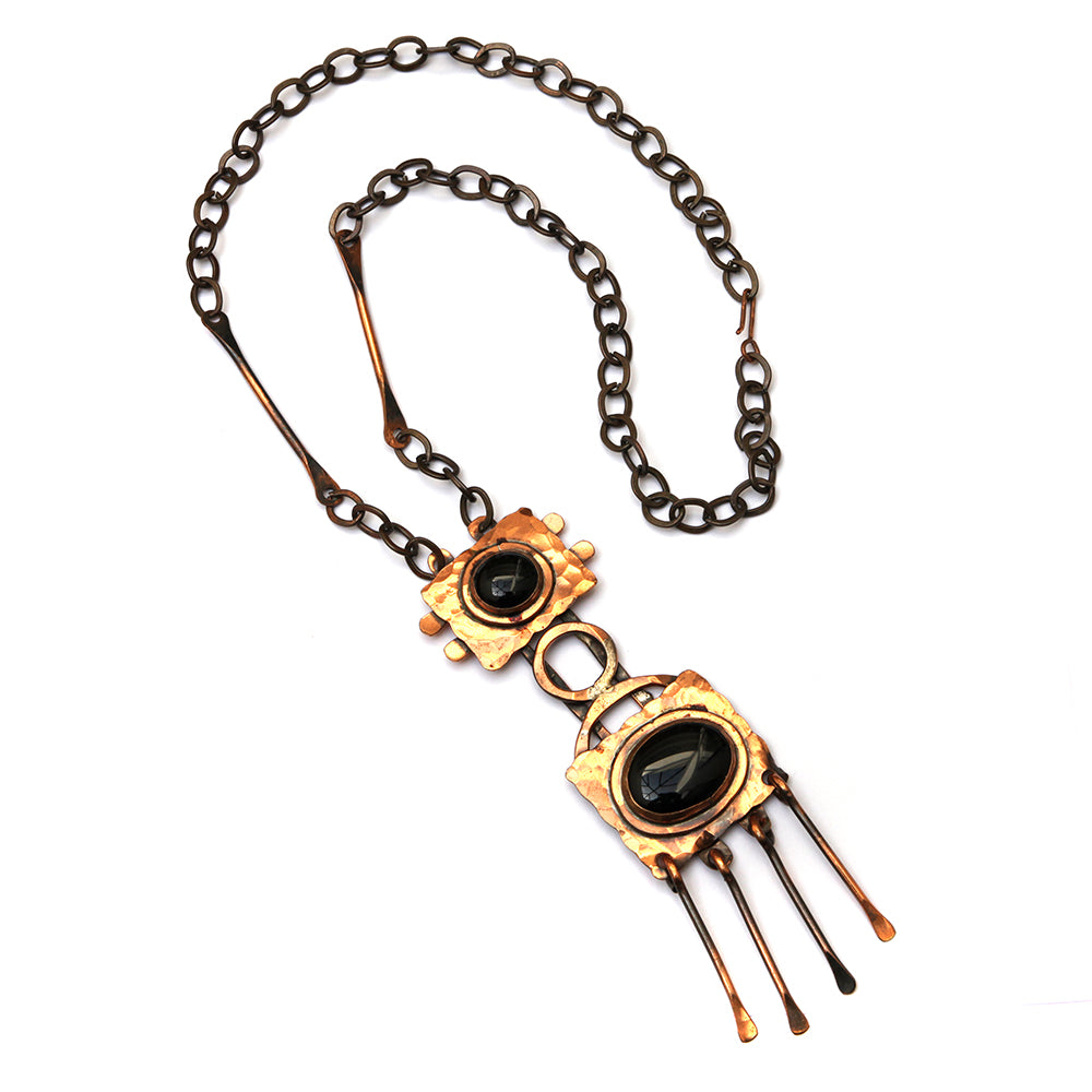 1960s Rafael Black Stone Copper Pendant Necklace