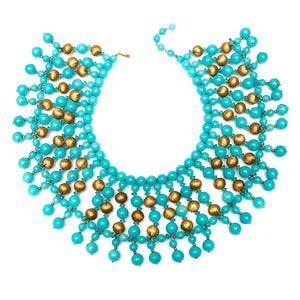 1980s Turquoise and Gold Beaded Collar