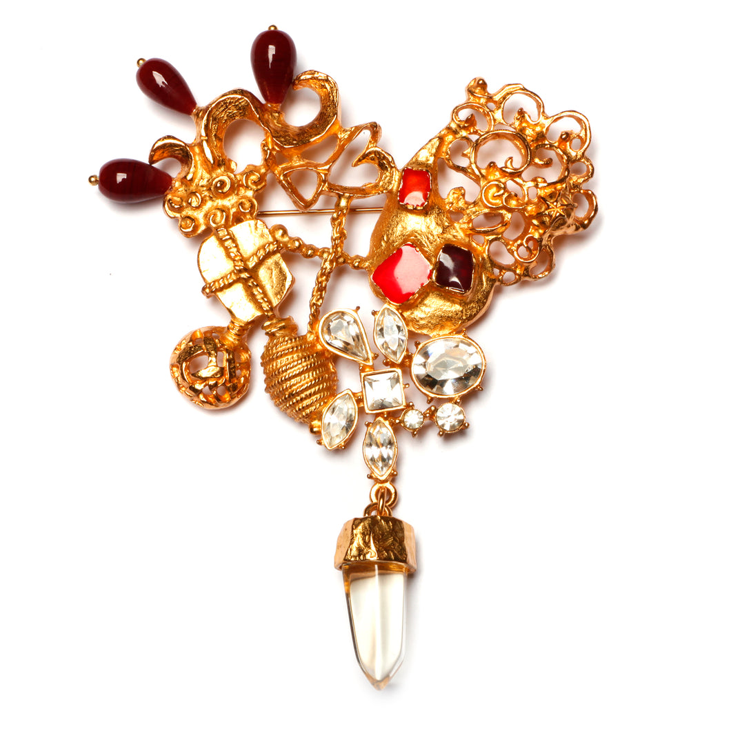 Large Christian Lacroix Dangly Crystal Brooch