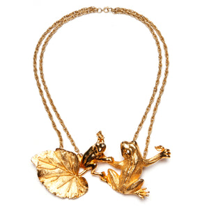 Frog and Lily Pad Gold-Tone Necklace