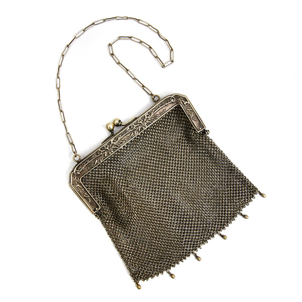 1930s Handbag  Black & Silver Beads with Silver Frame