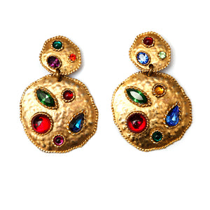1980s Rambaud Hammered Gold Multi-Coloured Earrings