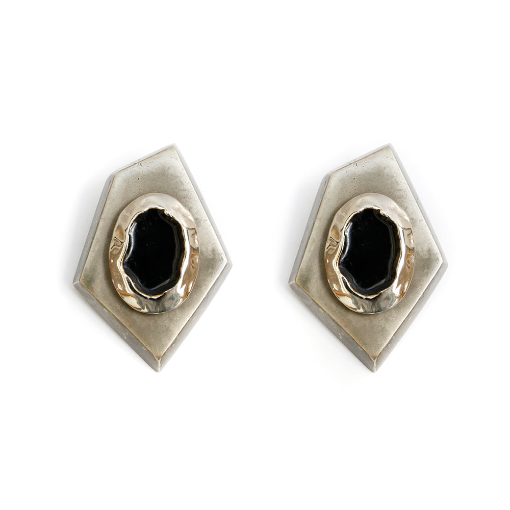 1980s Silver and Black Geometric Earrings