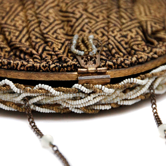 1940s Gold and Black Fabric Handbag