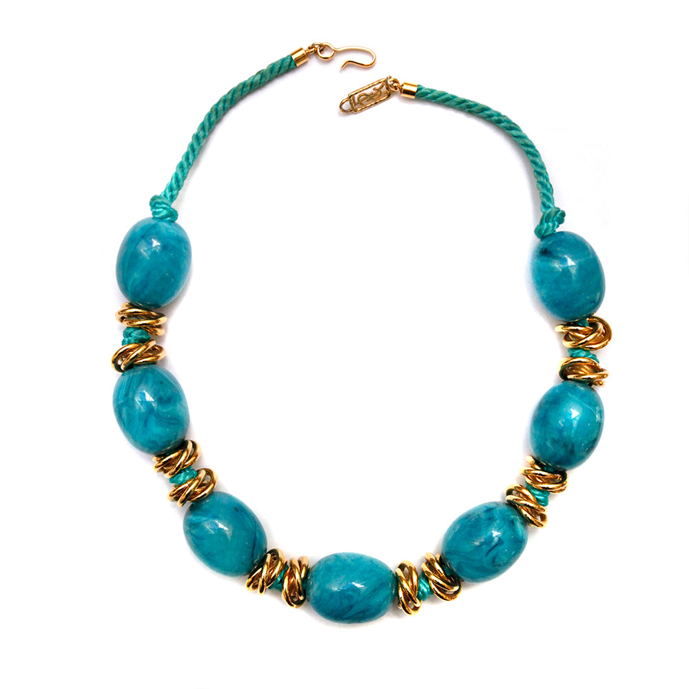 YSL Blue Beaded Rope Necklace