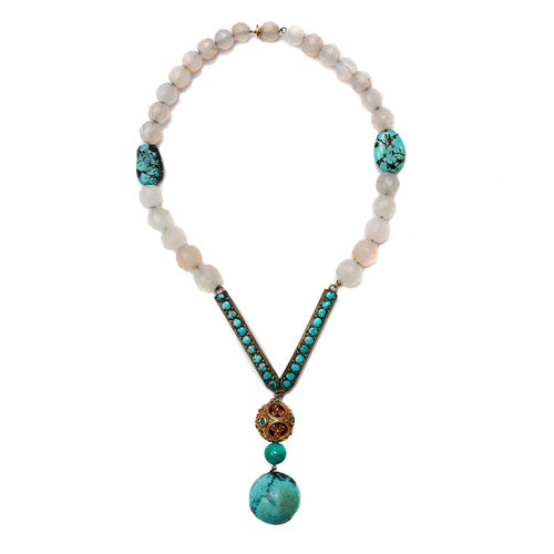 Turquoise and Glass Beaded Necklace