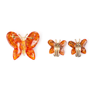 1950's Forbidden Fruit Orange Rhinestone Butterfly Set