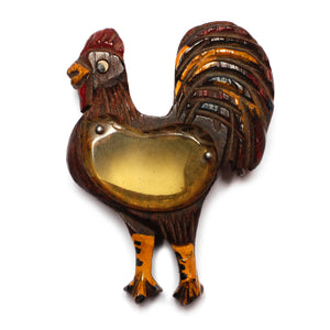 Rooster Lucite and Wood Brooch