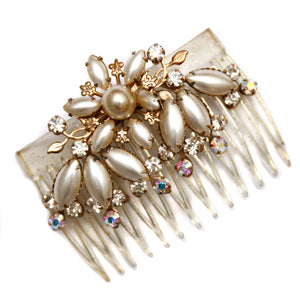 1950s Pearl and Diamanté Flower Hair Comb