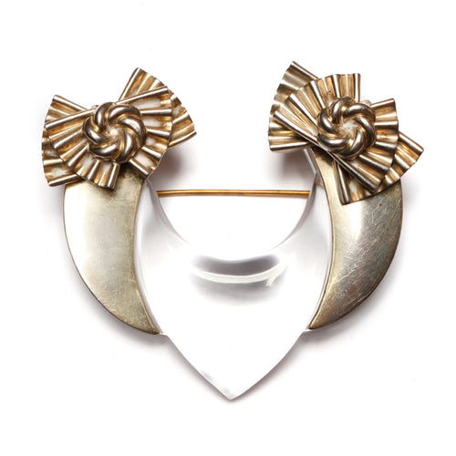1970s Lucite and Aluminum Bow Brooch