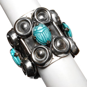 1950s Turquoise Scarab Silver Cuff