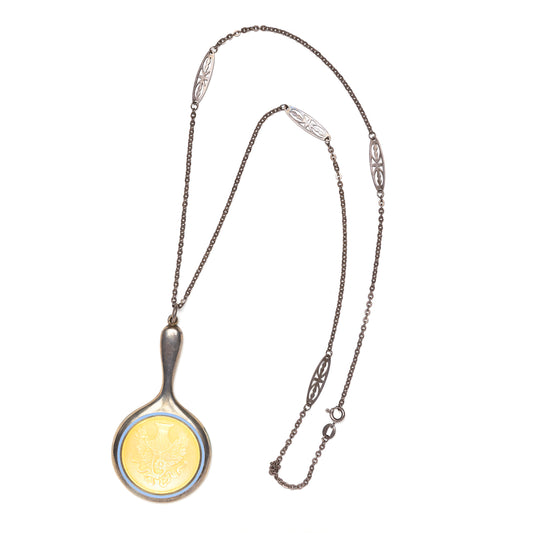 1910s Guilloche Yellow Handheld Mirror