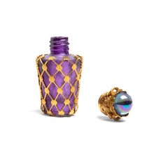 Load image into Gallery viewer, Gold Overlay and Purple Glass Perfume Bottle