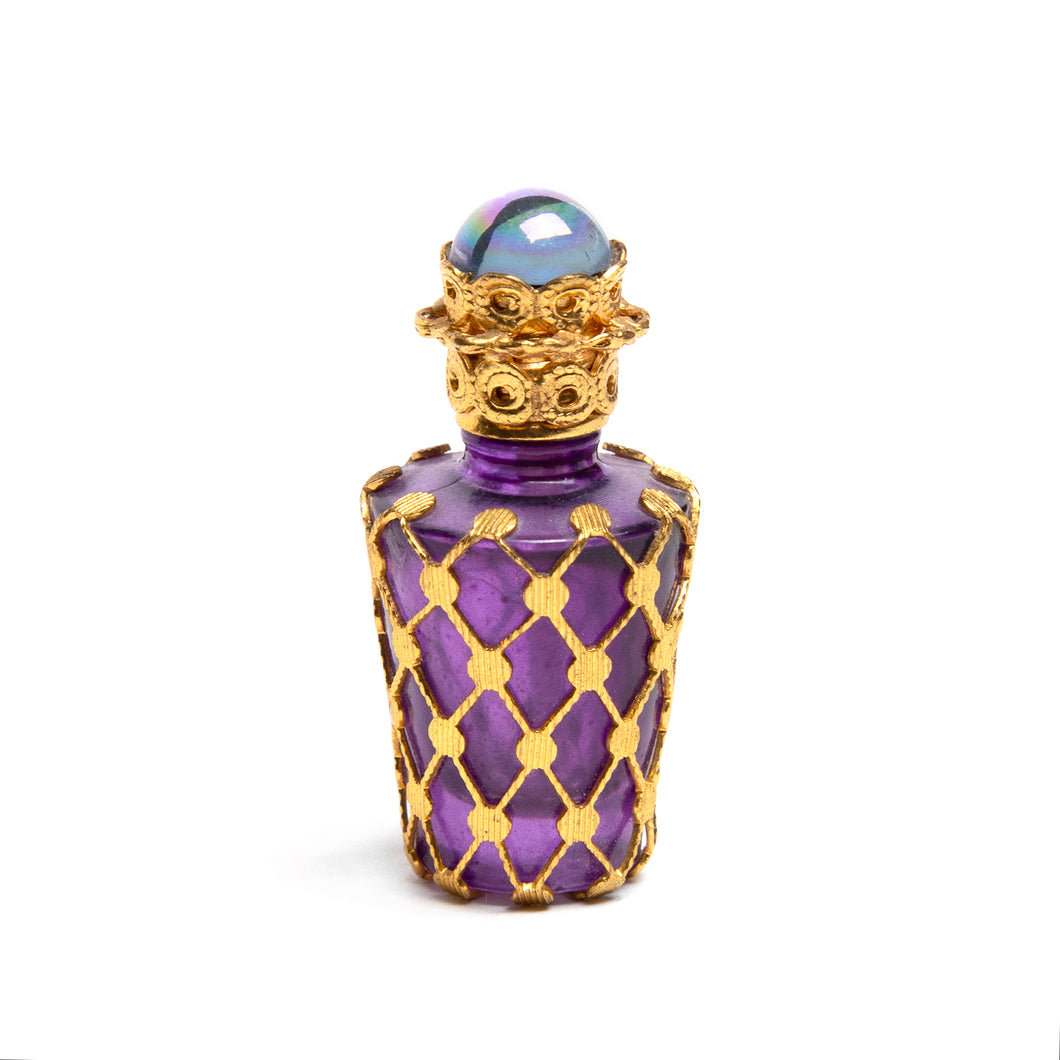 Gold Overlay and Purple Glass Perfume Bottle