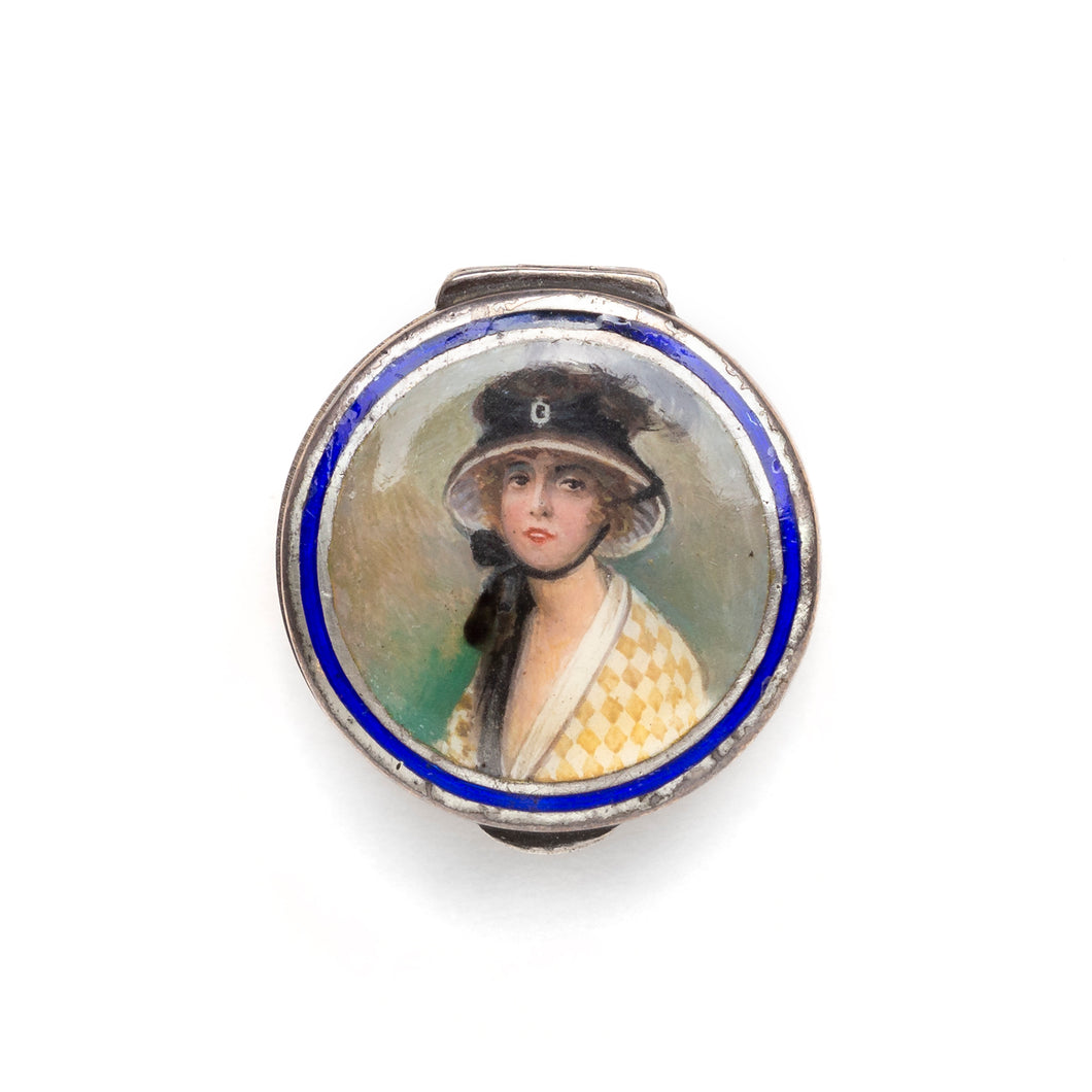 Sterling Painted Figural Pill Box
