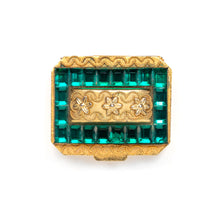 Load image into Gallery viewer, 1950s Green Jewelled Gold Pill Box