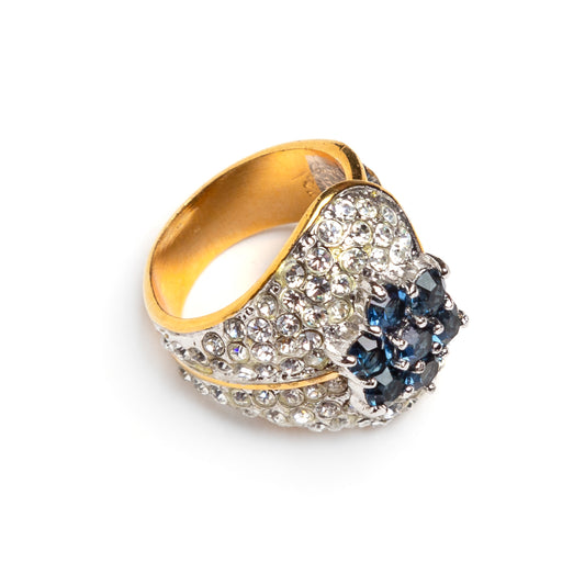 1980s Heart and Flower Rhinestone Ring