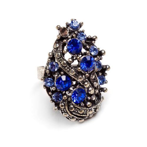 1960s Hollycraft Ring with Blue Rhinestones