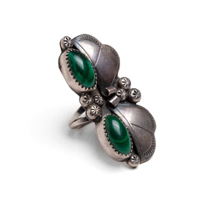 1970s Mexican Silver and Malachite Ring
