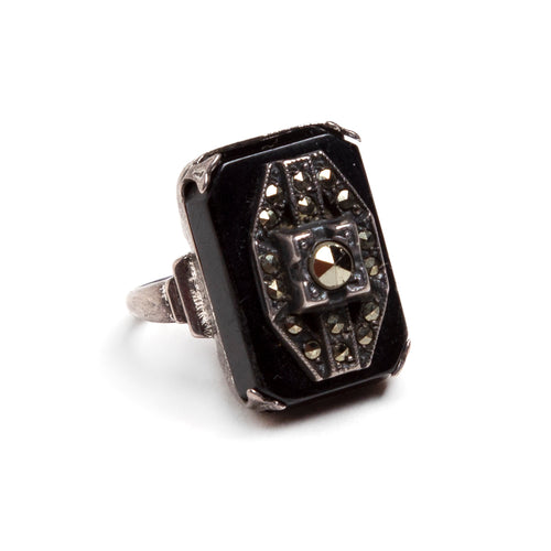 1920s Onyx and Marcasite Ring