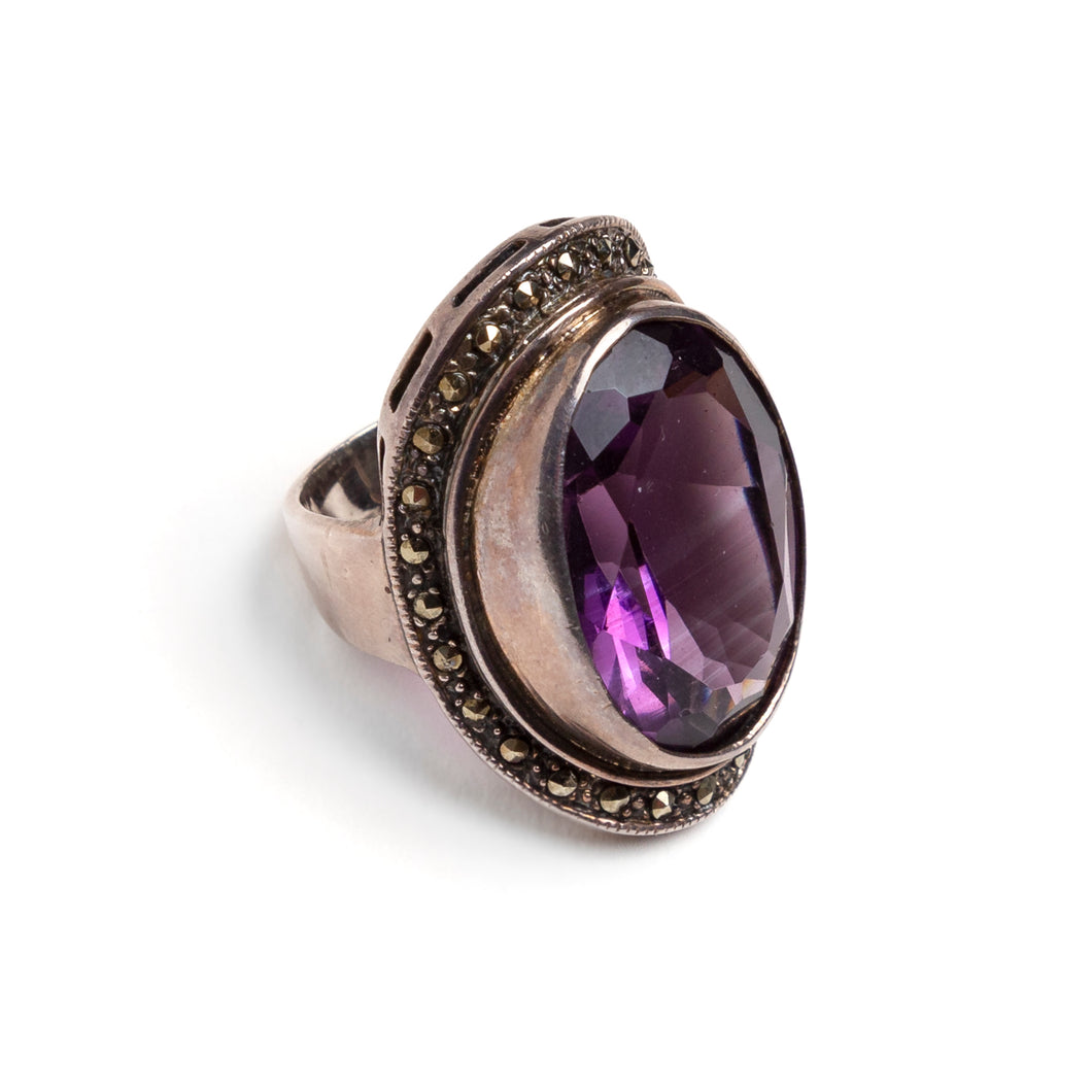 1980s Sterling Ring with Large Purple Stone