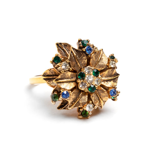 1950s Gold Flower Ring with Colourful Stones