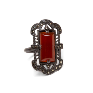 1920s Carnelian and Marcasite Ring