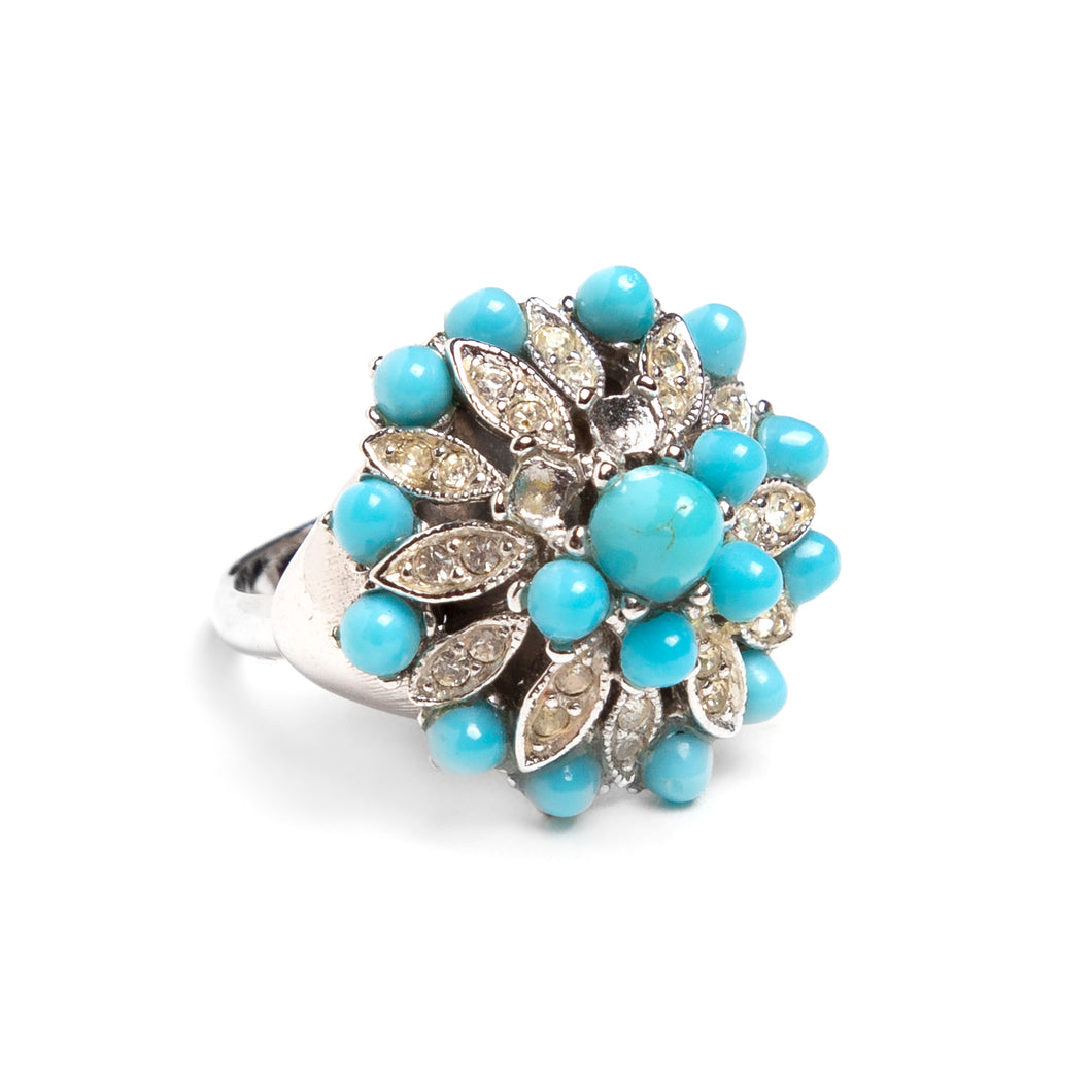 Flower Ring with Blue Stones