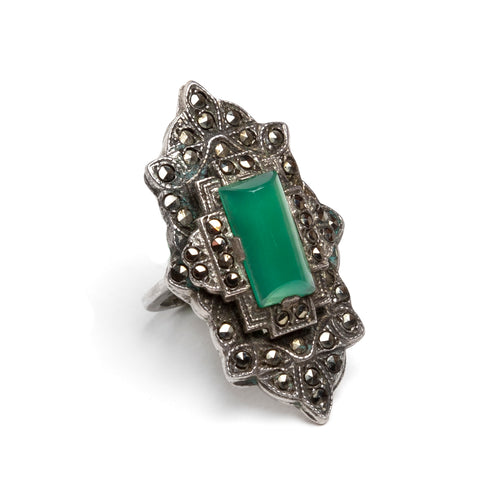 1920s Chalcedony and Marcasite Ring