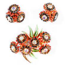 Load image into Gallery viewer, Weiss Orange Floral Pin and Earring Set